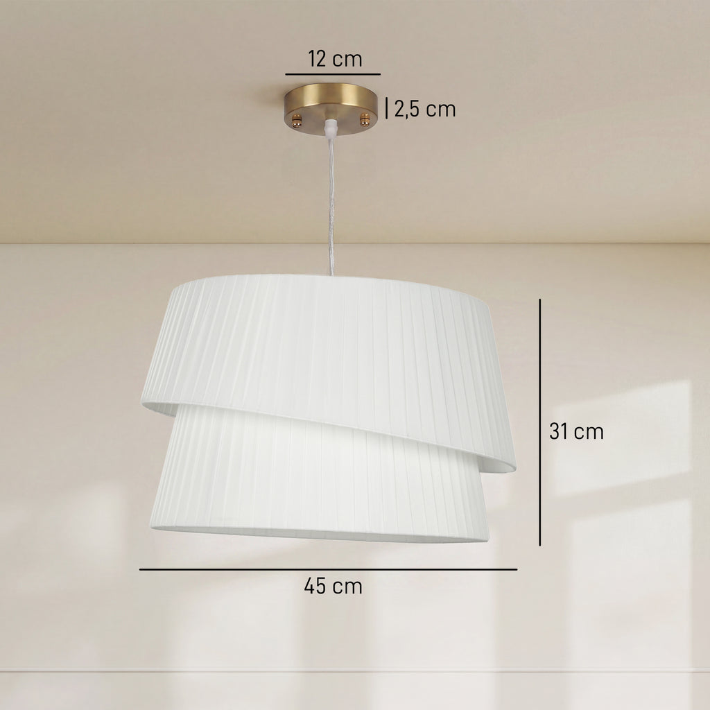 Suspension Luminaire Élégante à Double Abat-Jour, Rosace Dorée, Câble Réglable, Ampoule Non Incluse E14 40 W, Blanc-2