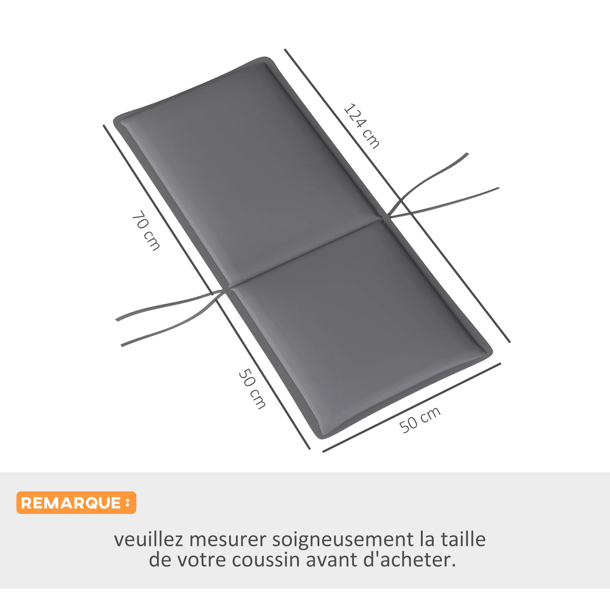 Lot de 4 coussins de chaise extérieur avec attaches et bande réglable, anti-décoloration UPF50+, 124x50x5cm, gris-2