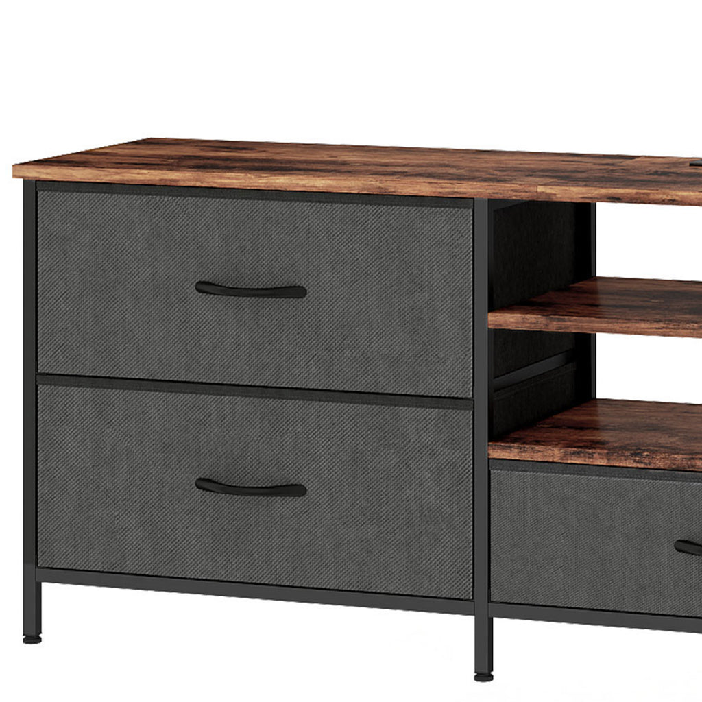 Meuble TV 160 cm, Meuble Télé 70 Pouces, Station de Charge, 5 Tiroirs en Tissu, Étagères Ouvertes, Gris Foncé-9