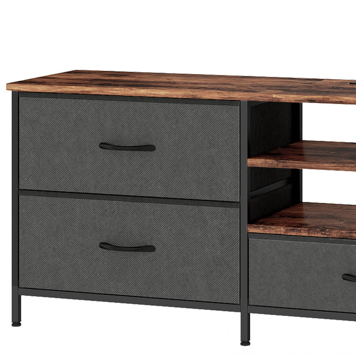 Meuble TV 160 cm, Meuble Télé 70 Pouces, Station de Charge, 5 Tiroirs en Tissu, Étagères Ouvertes, Gris Foncé-9