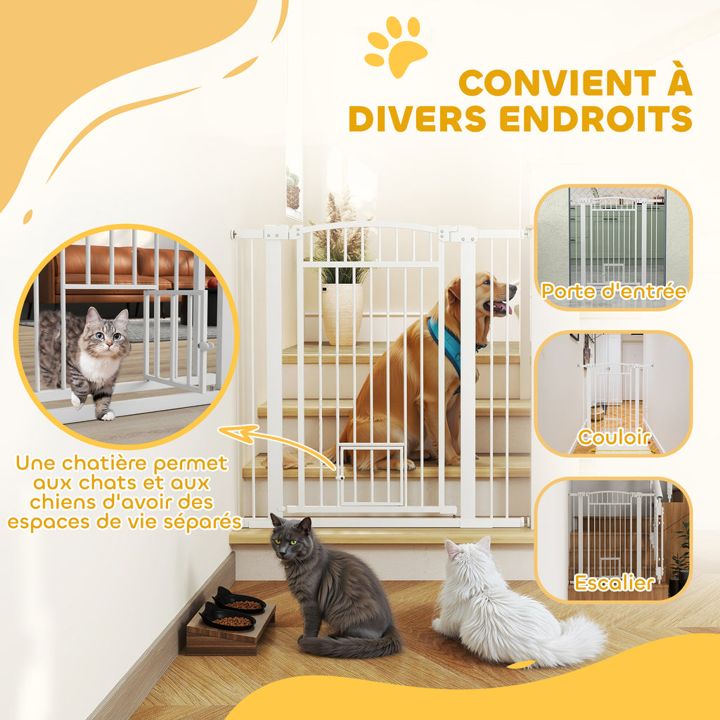 Barrière pour chien, largeur ajustable 76-102cm, barrière extra large avec porte pour chat, blanc-6
