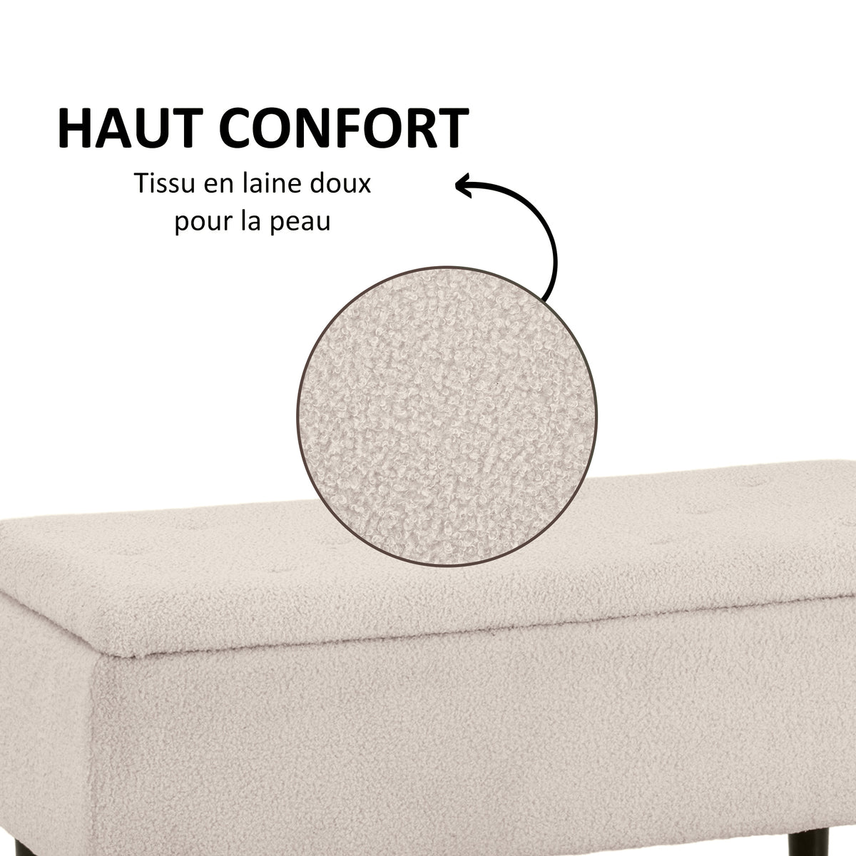 Banc de rangement coffre de rangement pieds en bois de caoutchouc 95 x 38 x 45 cm beige-5