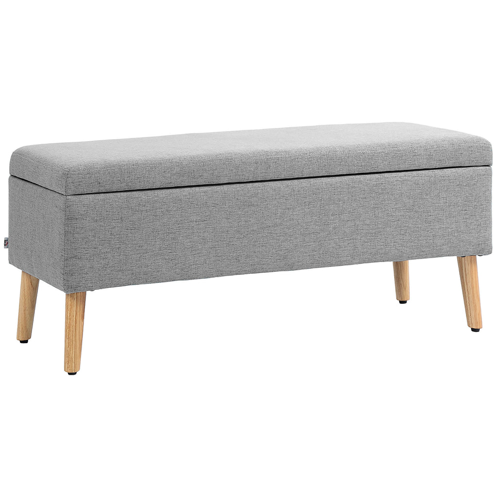 Banc coffre rangement rembourré aspect lin pour chambre à coucher, entrée, salon, charge 220 Kg, 110 x 39 x 45 cm, gris-0