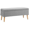 Banc coffre rangement rembourré aspect lin pour chambre à coucher, entrée, salon, charge 220 Kg, 110 x 39 x 45 cm, gris-0