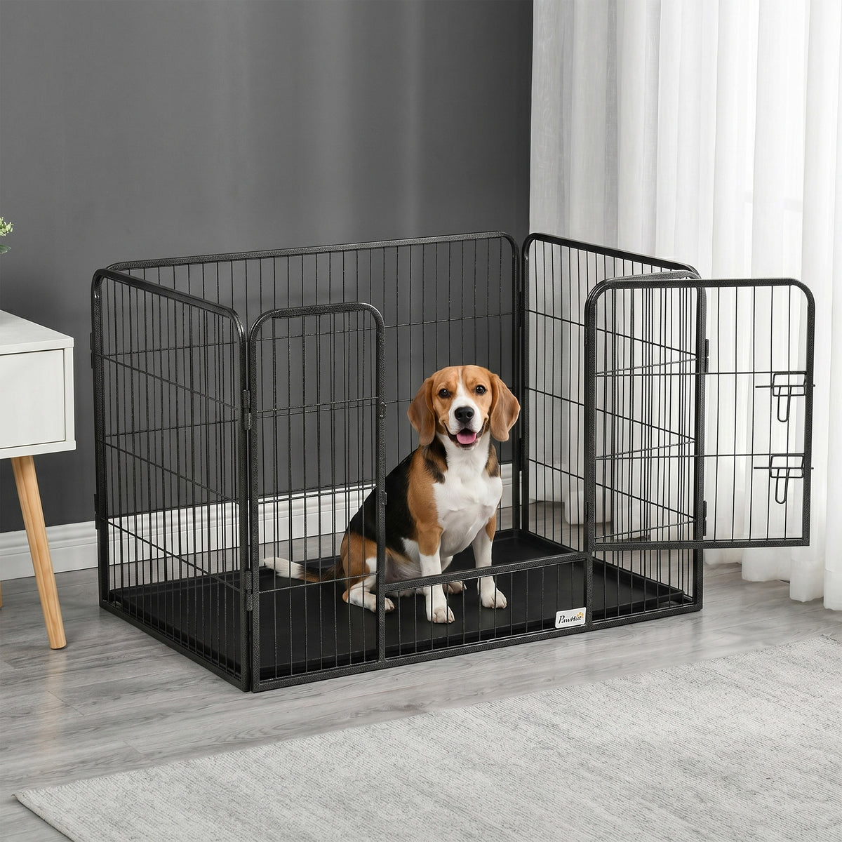 Enclos parc pour chien 4 panneaux en métal grillagé avec Porte Verrouillable, dim. 109L x 74l x 71H cm-1