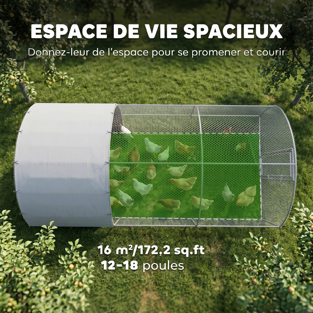 Grand enclos poulailler 15,96 ㎡ parc grillagé toit anti-UV porte verouillable 2,8 x 5,7 x 1,97 m argenté-3