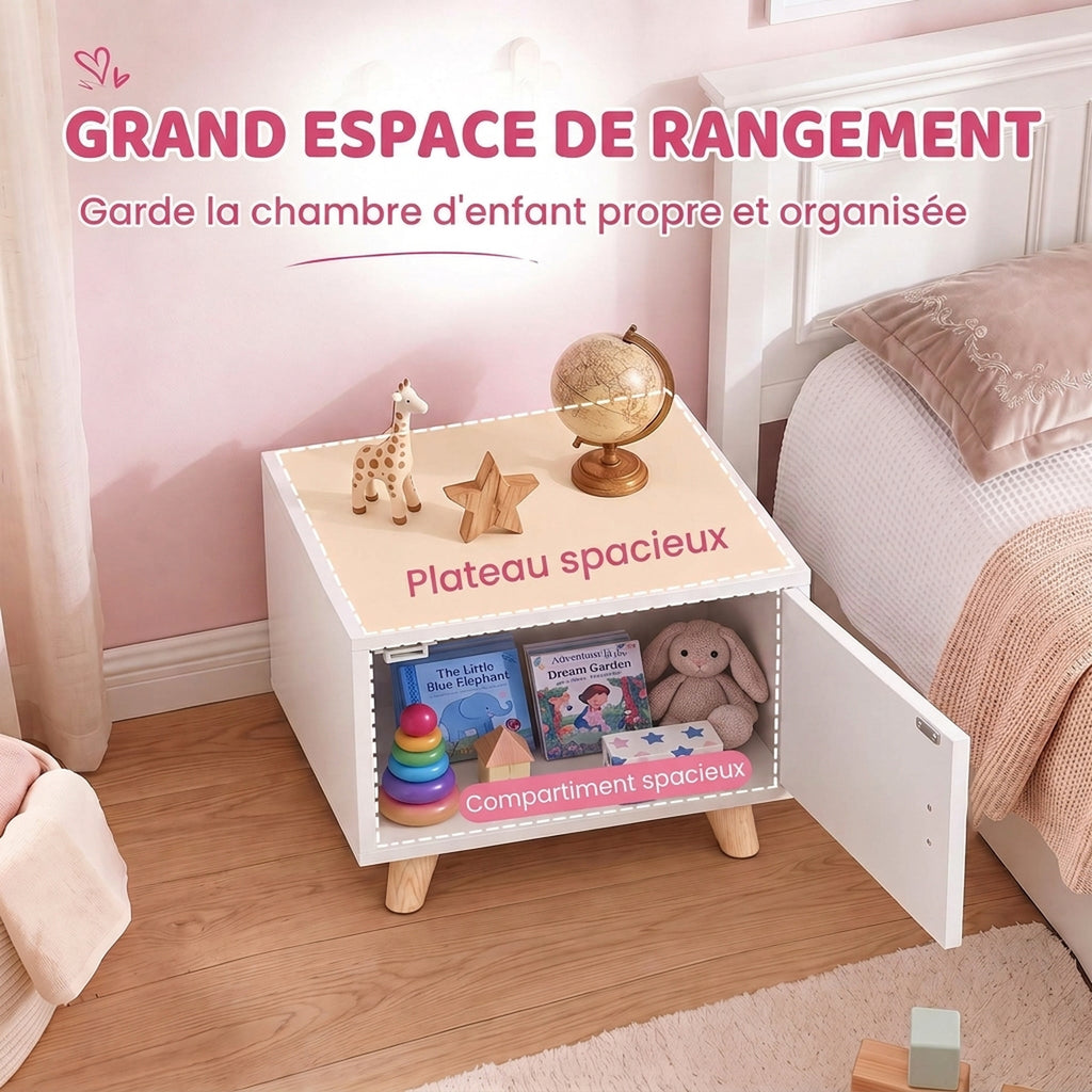 Table de Chevet Enfant avec Tiroir, Poignée en Forme de Nuage, pour Chambre d'Enfant, 34 x 31 x 25 cm, Blanc-3