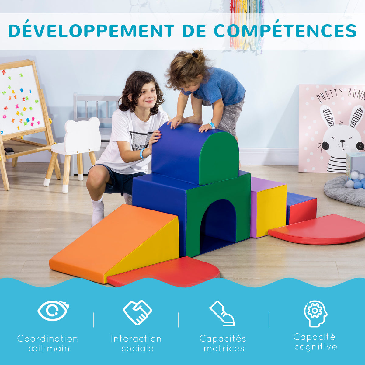 7PCS Parcours motricité bébé, jouet d'escalade, mousse blocs de construction avec revêtement synthétique, jouets éducatifs pour enfants d'âge préscolaire, multicolore-3