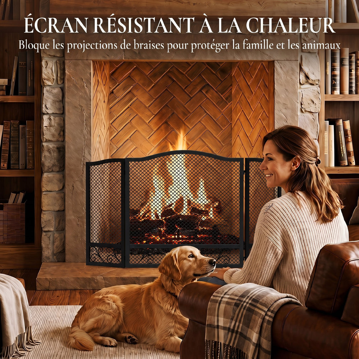 Pare Feu Cheminée Pliable 3 Panneaux, Pare-Étincelles Cheminée, Motif Floral, Métal, 107 x 60 cm, Noir-3