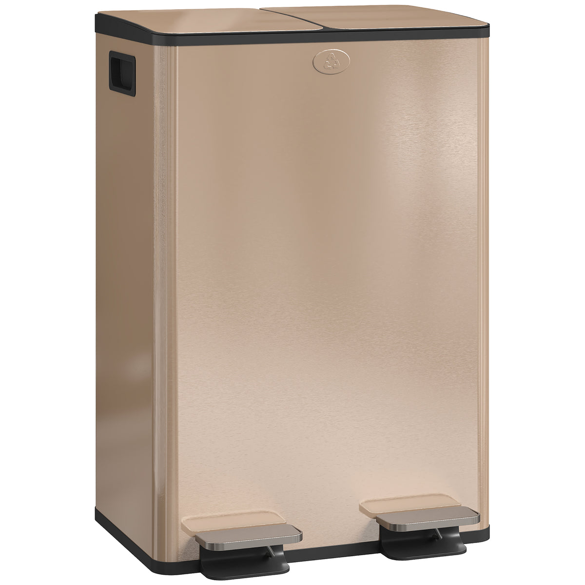 Poubelle de cuisine 2 compartiments de 2 x 28L, acier inoxydable, couvercle à fermeture douce, 45,8x36x67,6cm, or-0
