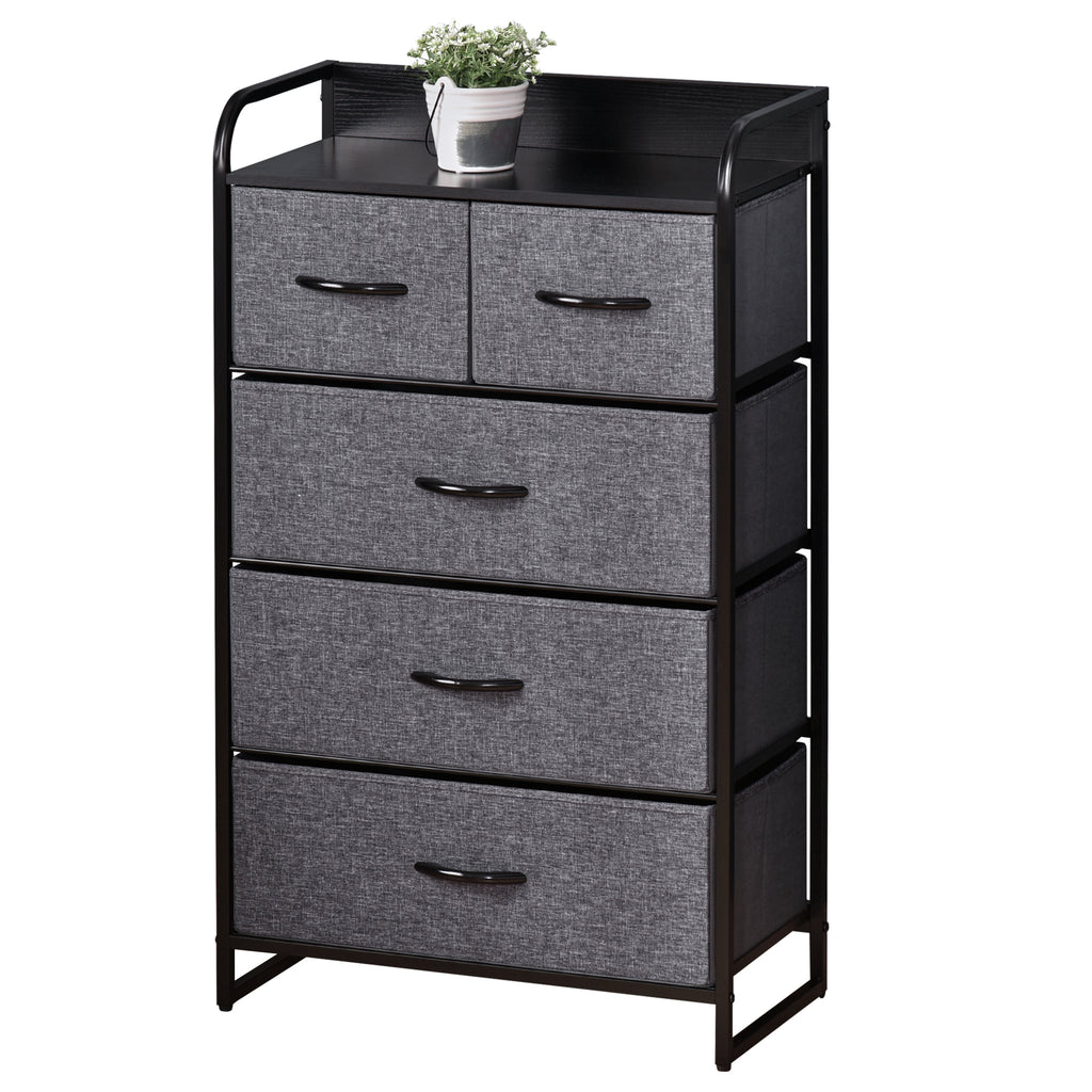 Commode Meuble de Rangement 5 tiroirs Pliables en Tissu 58 x 29 x 99 cm Gris-9
