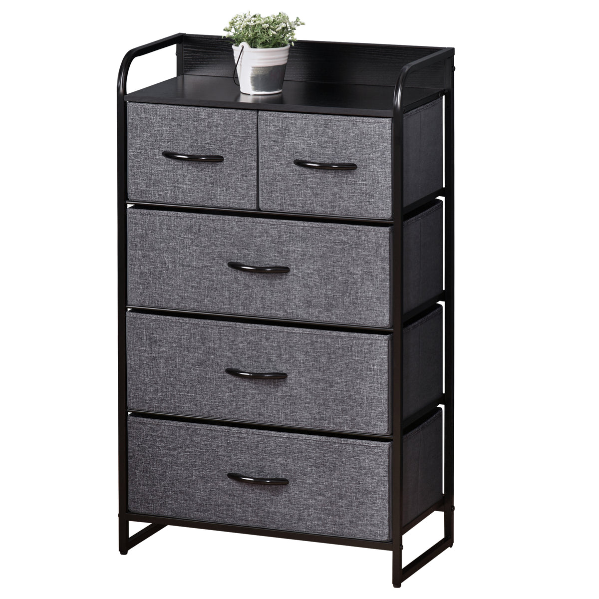 Commode Meuble de Rangement 5 tiroirs Pliables en Tissu 58 x 29 x 99 cm Gris-9