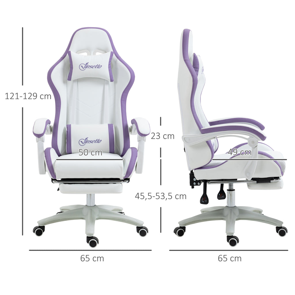 Chaise gaming fauteuil gaming ergonomique avec dossier inclinable à 135° et soutien lombaire, 65 x 65 x 121-129 cm blanc-2