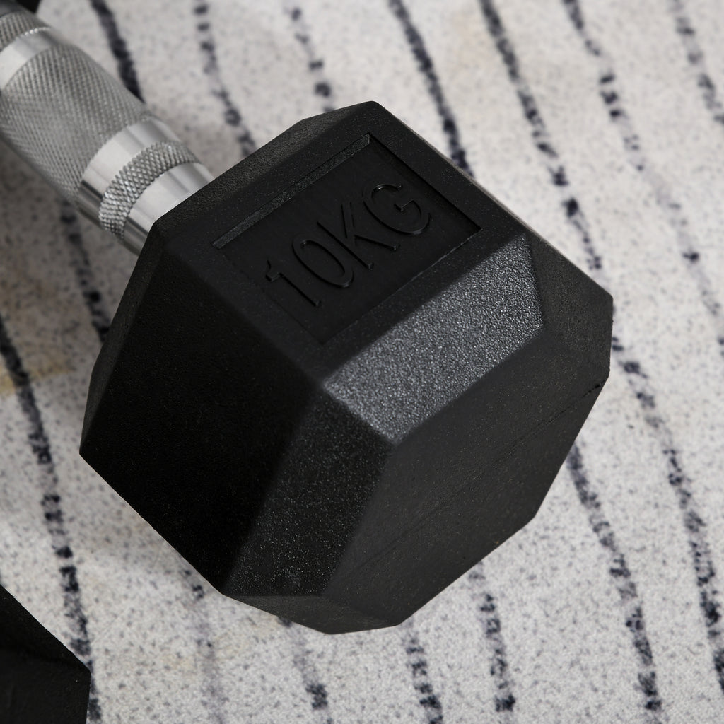 Ensemble d'haltères courtes total 2 x 10 Kg, haltères musculation fitness pour homme et femme, entraînement musculaire & haltérophilie - métal caoutchouc noir-8