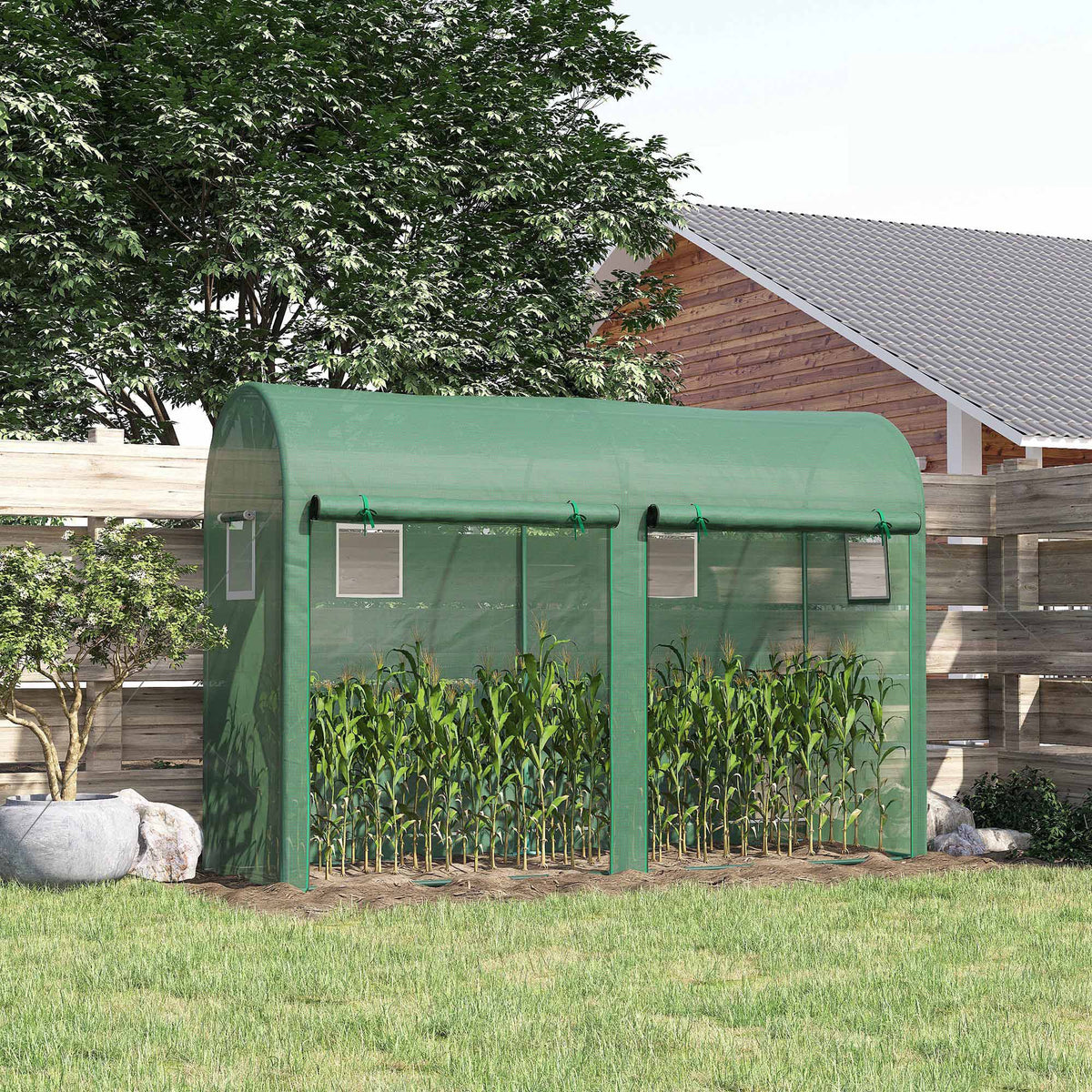 Serre de Jardin, Petite Serre de Balcon en Bâche PE et Châssis Acier, Portes et Fenêtres Roulantes, pour Légumes et Fleurs, Intérieur et Extérieur, 300 x 100 x 200 cm, vert-1