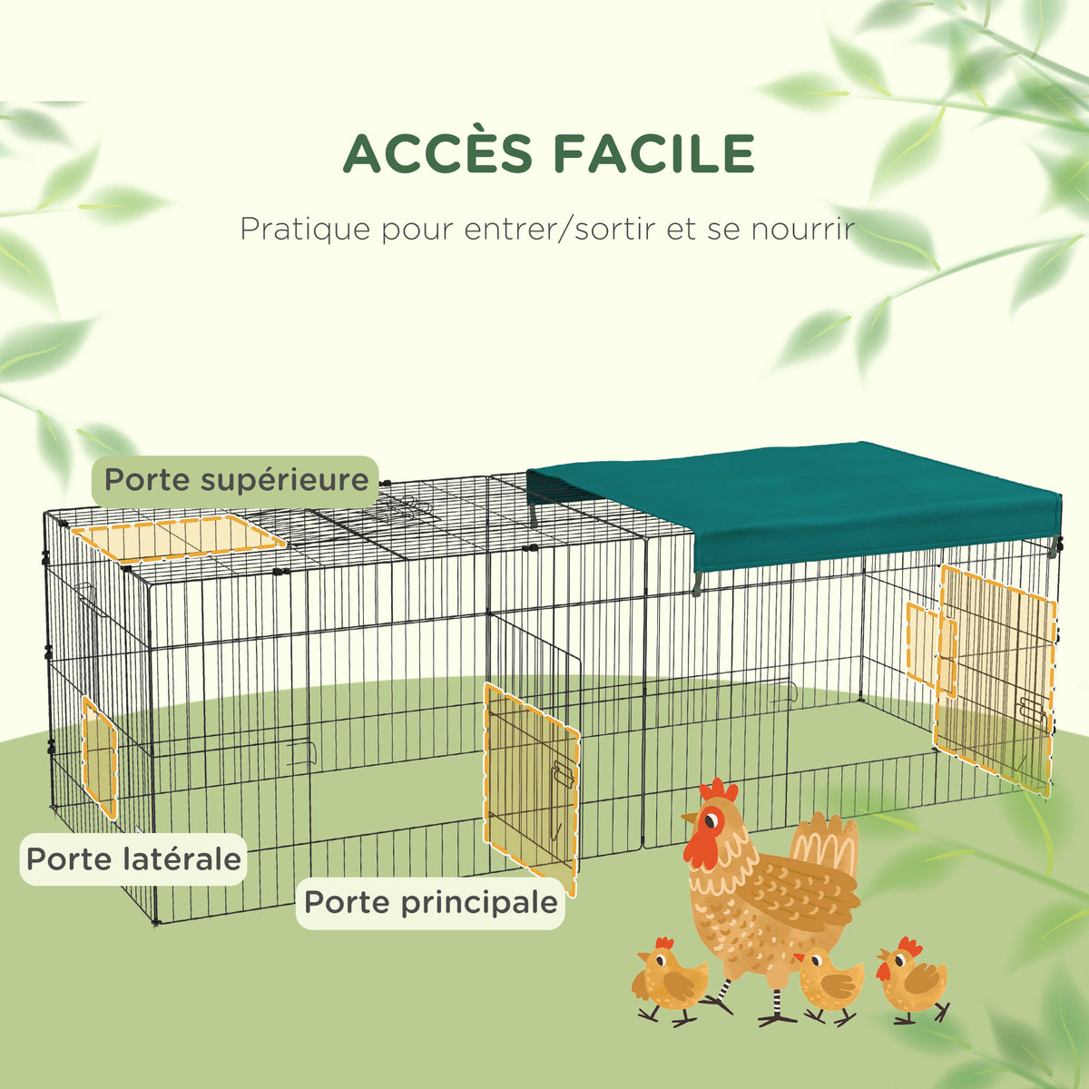 Parc enclos modulable acier avec bache pour lapins rongeurs petits animaux intérieur extérieur 220L x 85l x 70H cm vert-3