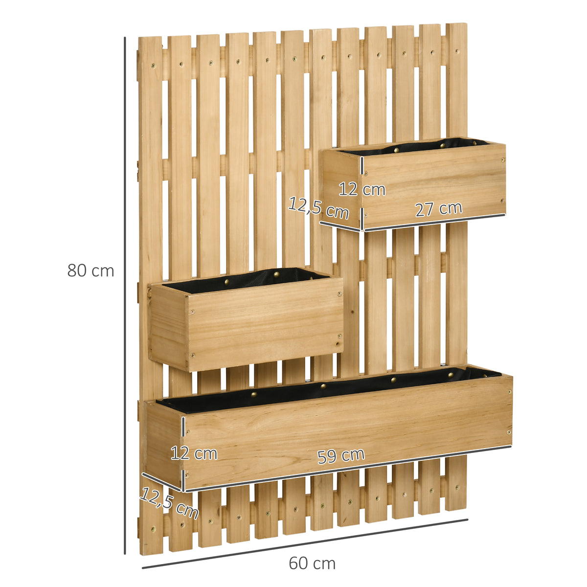 Jardinière murale potager avec 3 bacs en bois massif amovibles 60 x 16 x 80 cm-2