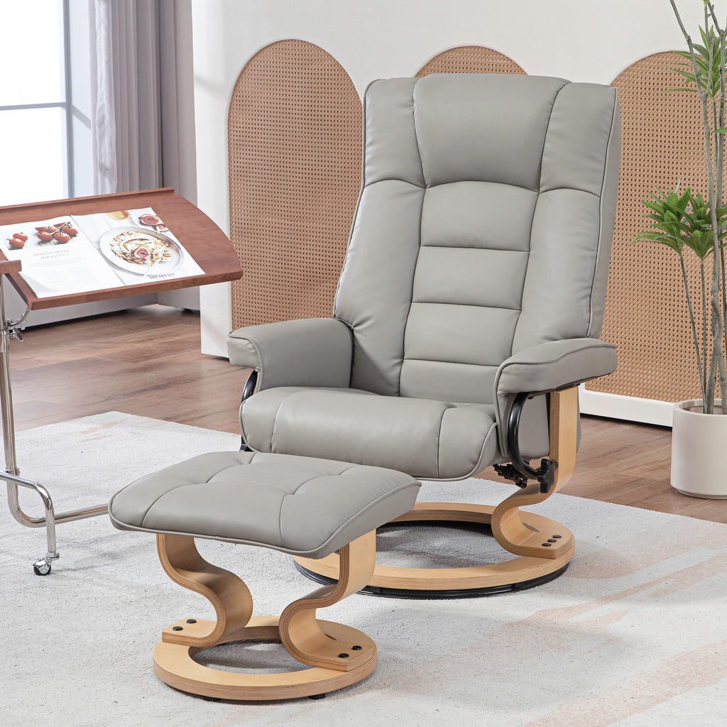 Fauteuil de relaxation inclinable avec repose-pied, pivotant, cadre en bois , revêtement synthétique gris-9