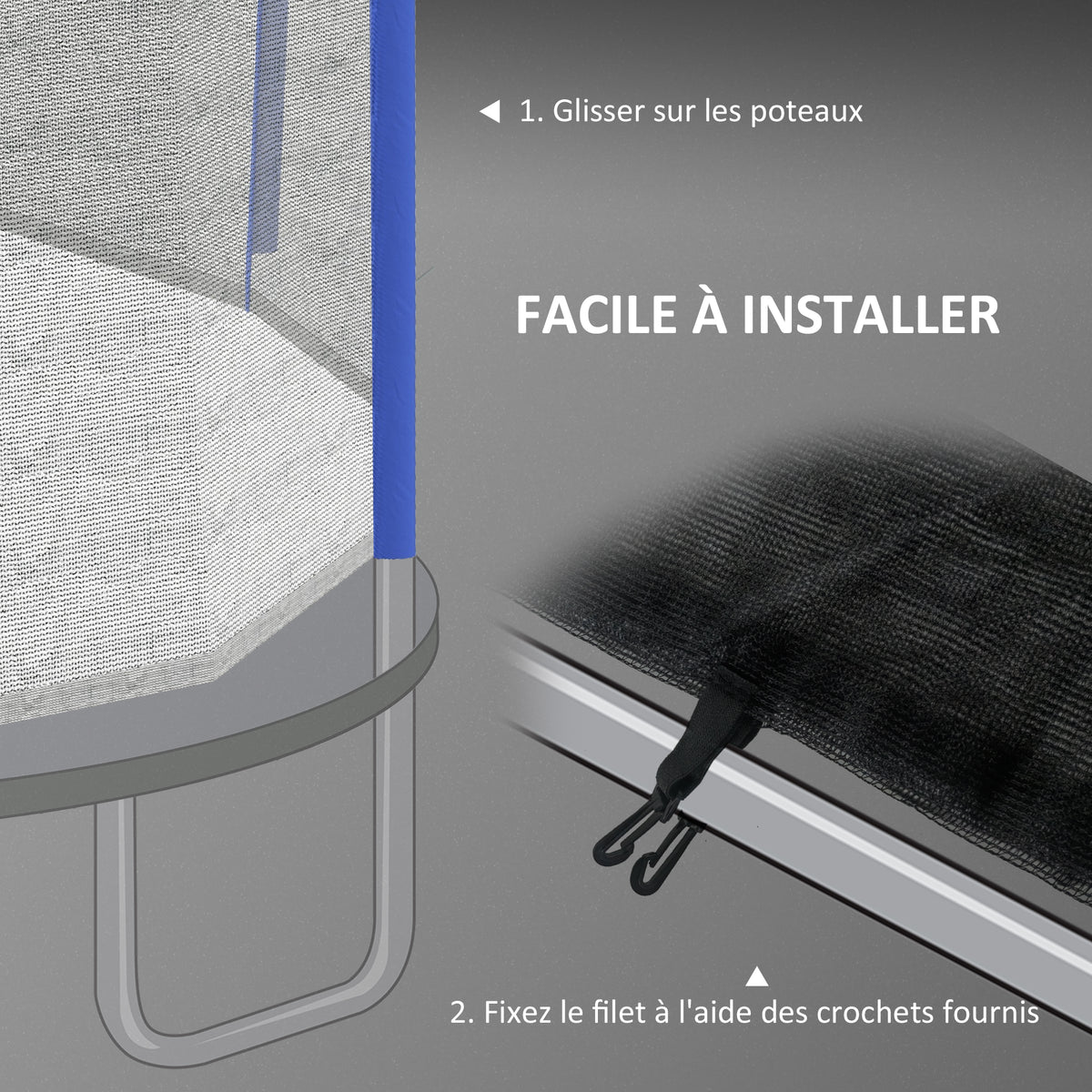 Filet de remplacement pour trampolines Ø 366 cm 8 poteaux droits filet de sécurité pour trampolines, entrée zippée-5