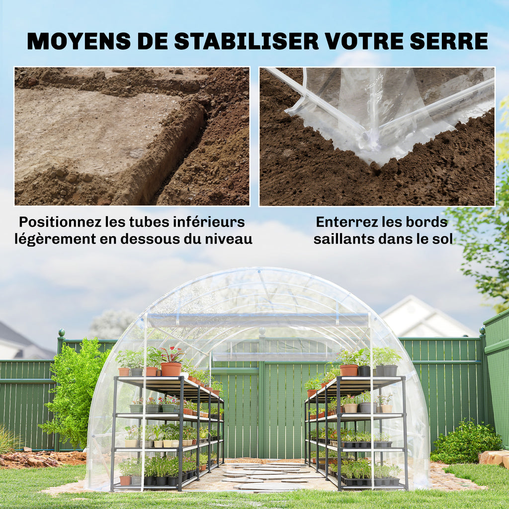 Serre tunnel de jardin 18m² serre de jardin tunnel 296x597x199cm cadre acier galvanisé, bâche PE 150g/m² transparent-6