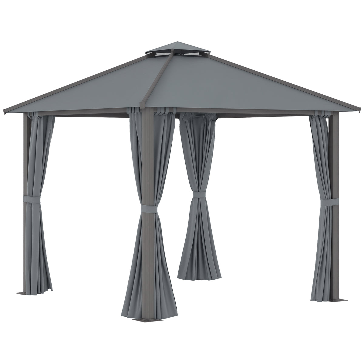 Tonnelle de jardin pour terrasse avec 4 parois latérales double toit protection solaire 3 x 3 m gris-0