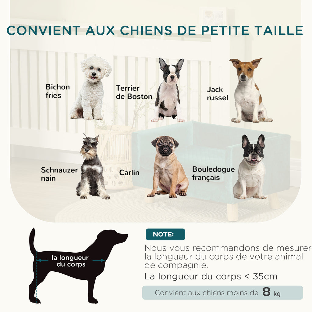 Canapé chien lit pour chien design scandinave coussin moelleux pieds bois massif dim. 64 x 45 x 36 cm velours bleu canard-6