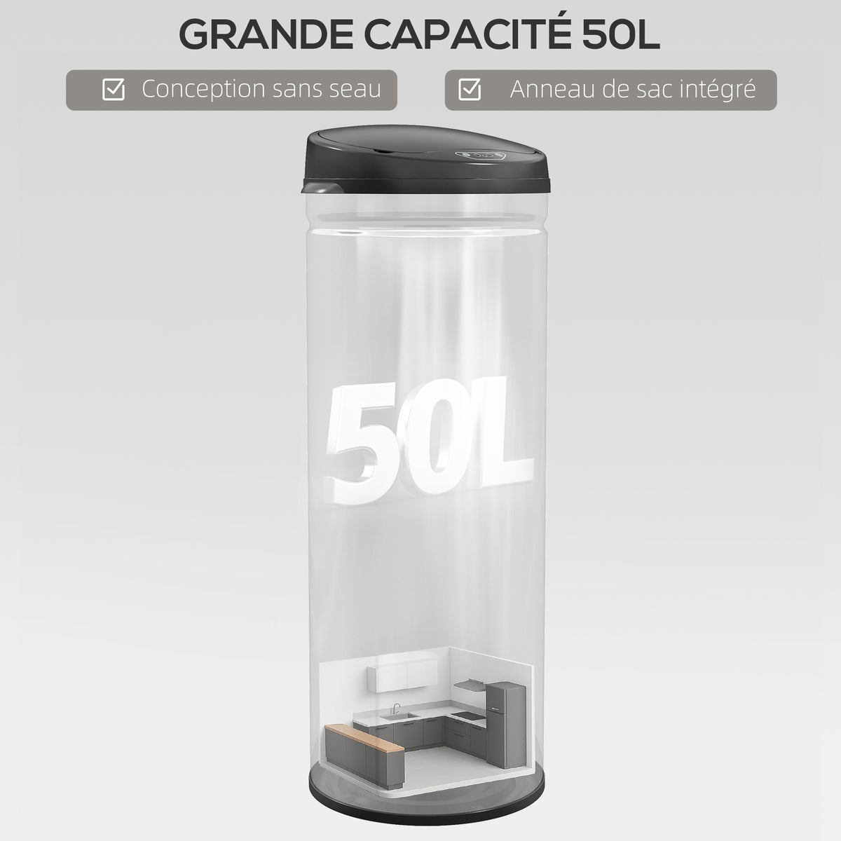 Poubelle cuisine automatique 50L acier inoxydable, poubelle à couvercle à fermeture en douceur, 30,5x30,5x85cm, argent-4