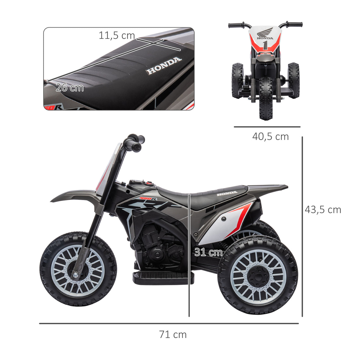 Moto cross éléctrique pour enfant licence Honda CRF450RL 3 roues batterie 6V enfants 18-36 mois gris-2