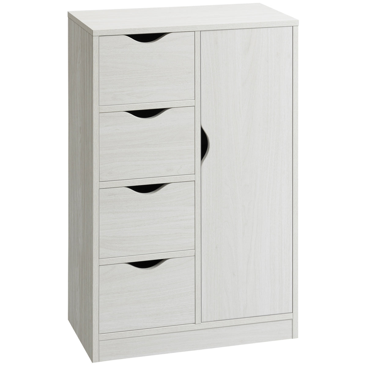 Meuble de rangement buffet commode moderne 1 placard et 4 tiroirs - en bois - pour salon, cuisine, entrée, salle à manger - blanc-0