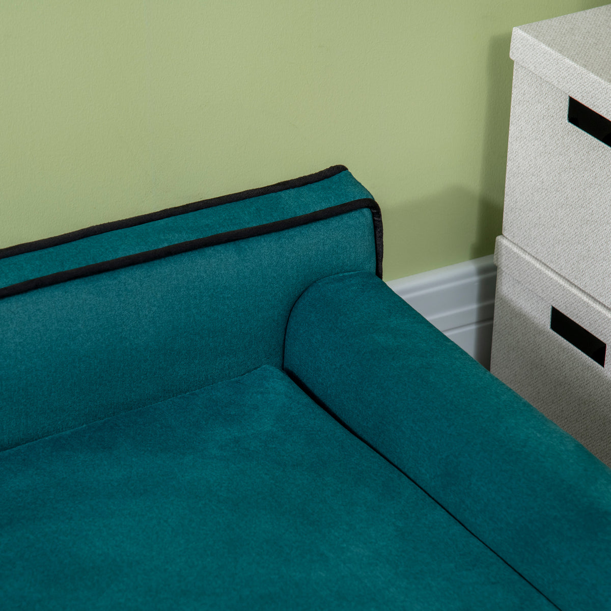 Canapé pour chien chat design scandinave coussin moelleux amovible pieds bois massif 100 x 62 x 32 cm bleu canard-8