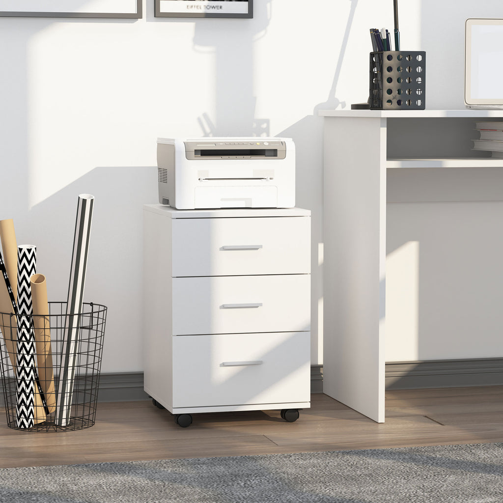 Caisson de Bureau Rangement Bureau sur Roulettes 3 Tiroirs Verrouillables 40 x 40 x 61,5 cm Blanc-1