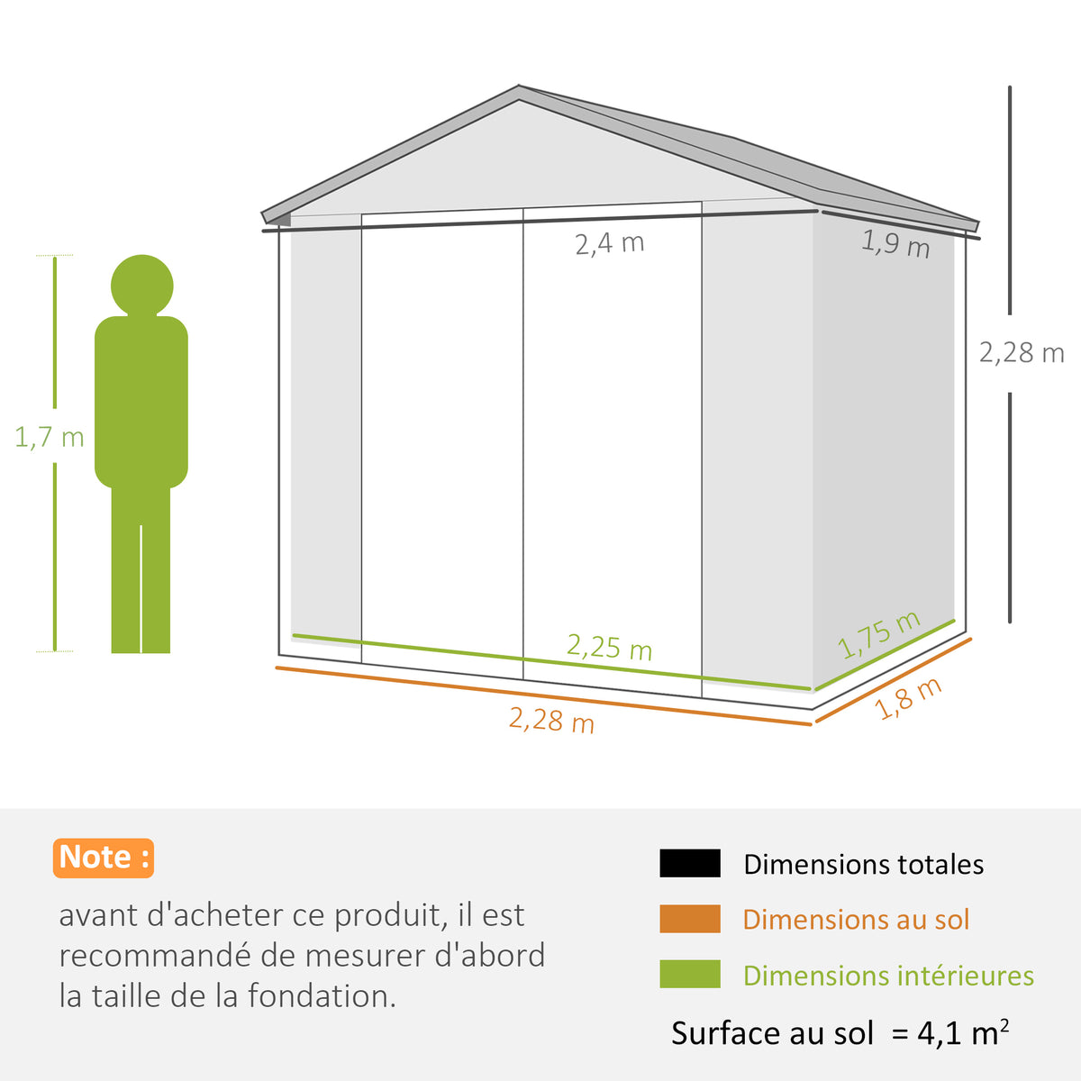 Abri de jardin en résine 4,56 m² avec kit de fondation galvanisé structure en aluminium 240 x 190 x 228 cm gris foncé-2