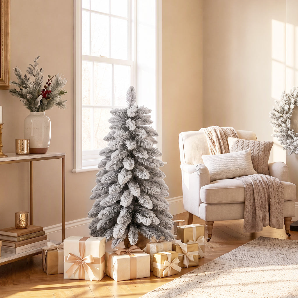 Sapin de Noël Artificiel 90 cm, 107 Embouts de Branches Enneigés en PVC, Base en Toile de Jute, Montage Rapide, Blanc-9