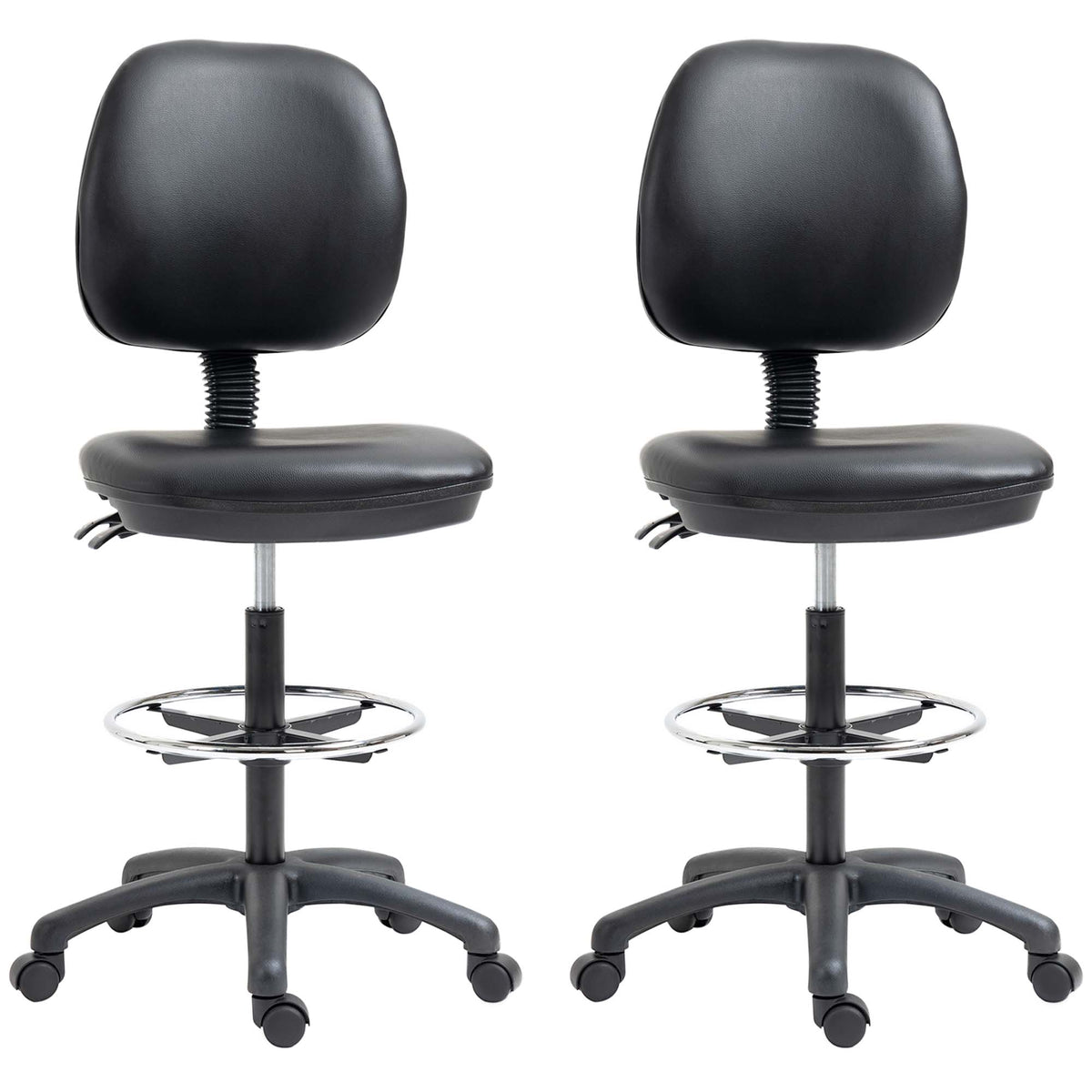 Lot de 2 tabourets à roulettes réglable en hauteur 69-91 cm avec dossier inclinable et repose-pieds réglable-0