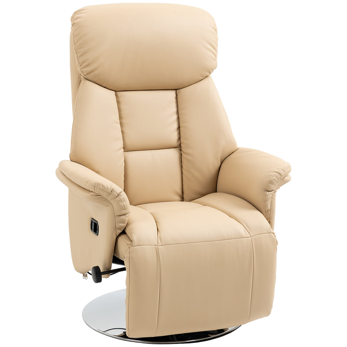 Fauteuil inclinable pivotant repose-pied réglable accoudoirs piètement acier chromé revêtement synthétique PU beige-0
