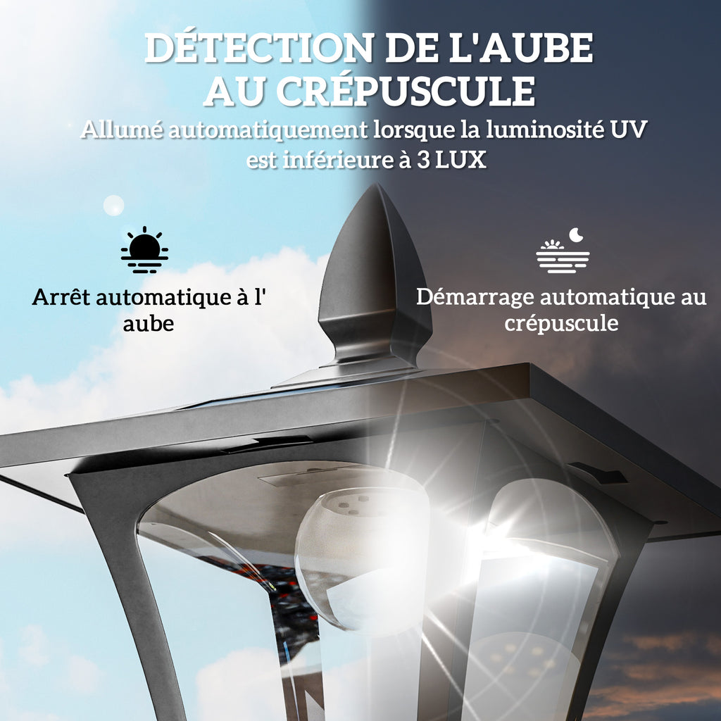 Luminaire extérieur lampadaire sur pied solaire lampadaire lanterne classique LED 40 Lm dim. 18L x 18l x 160H cm noir-4