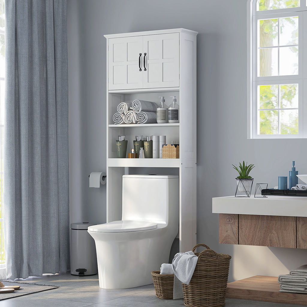 Meuble WC dessus de toilette armoire de rangement de salle de bain avec niches placard à double porte étagère réglable-9