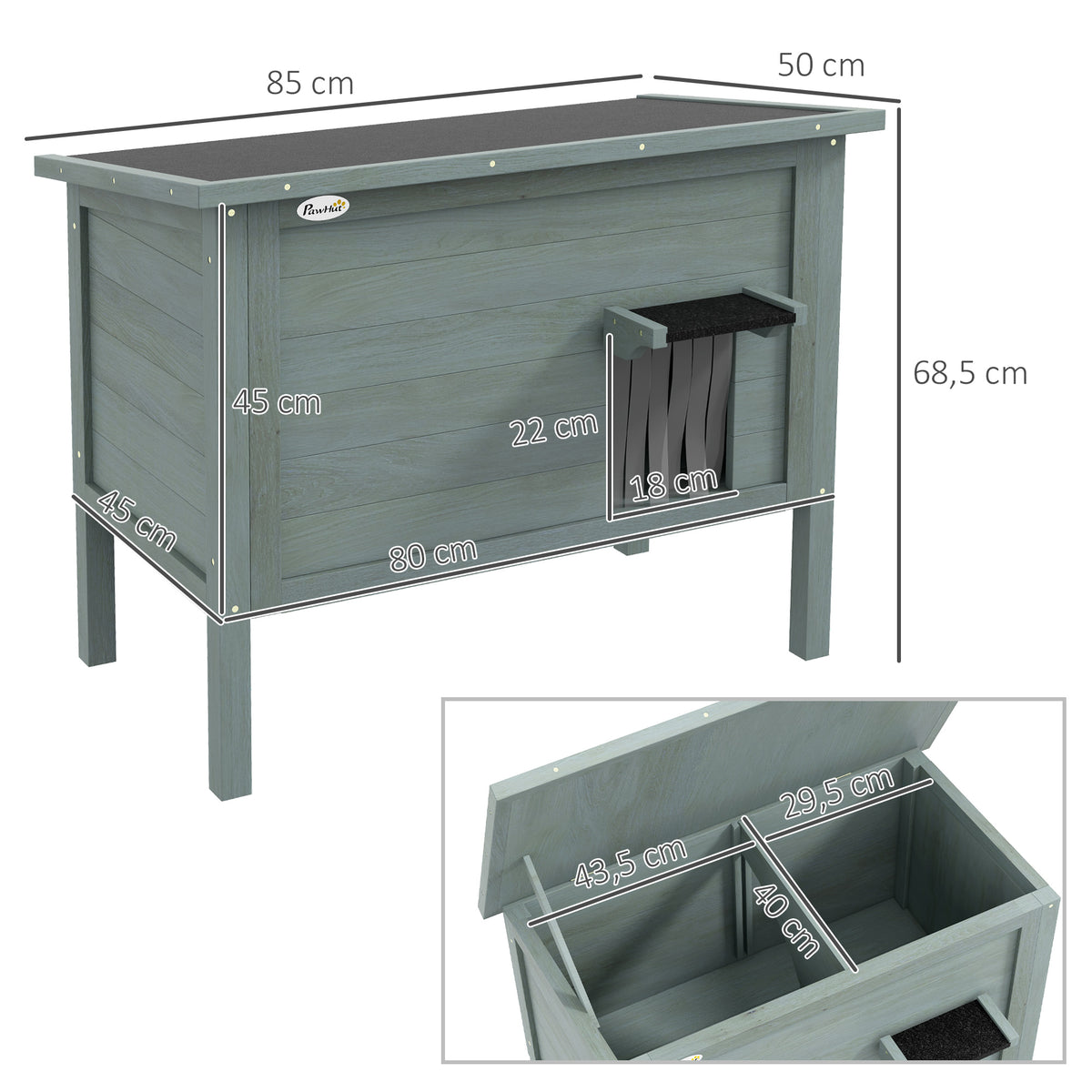 Maison pour chats niche d'extérieur en bois surélevée avec toit ouvrable isolée  85 x 50 x 68,5 cm gris foncé et noir-2