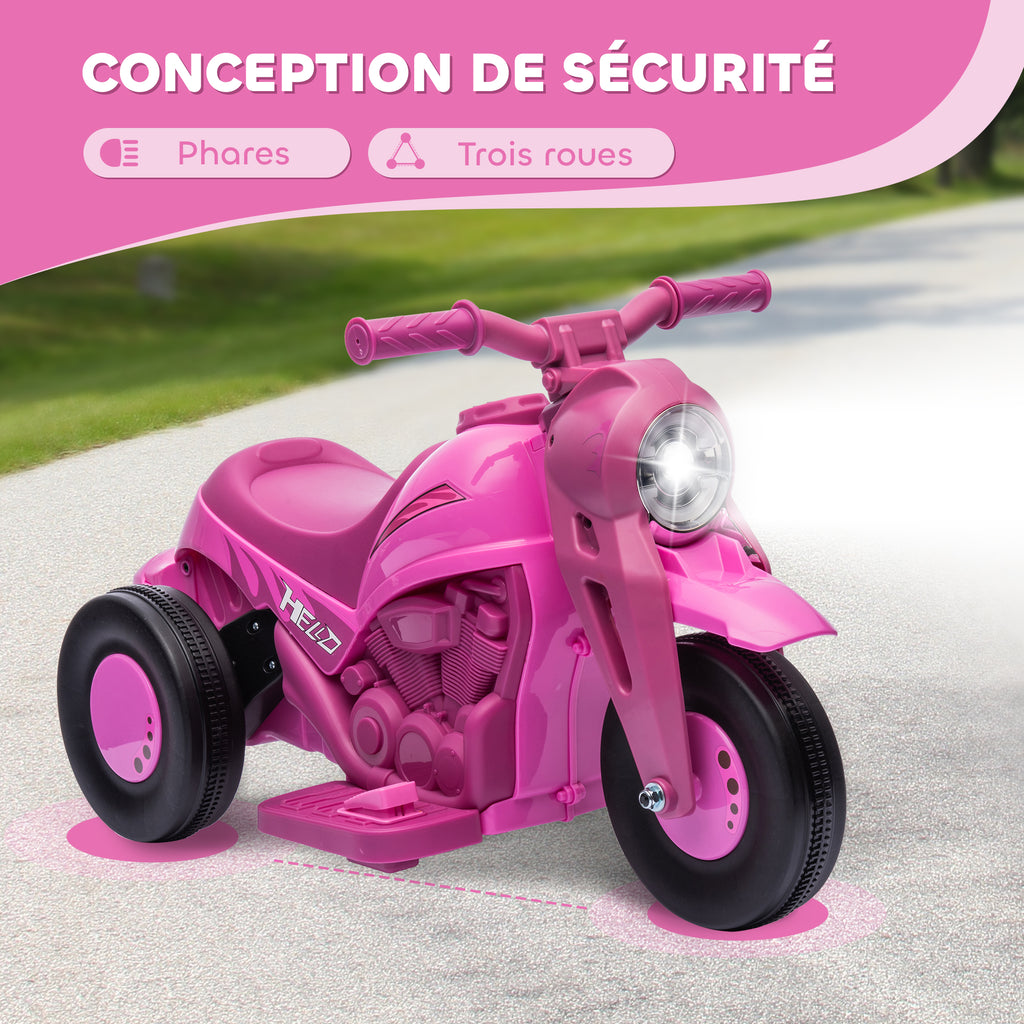 Moto électrique enfants 2-5 ans, 3 roues, 6 V, 3 km/h, avec fonction de bulles, effets lumineux et sonores, rose-4