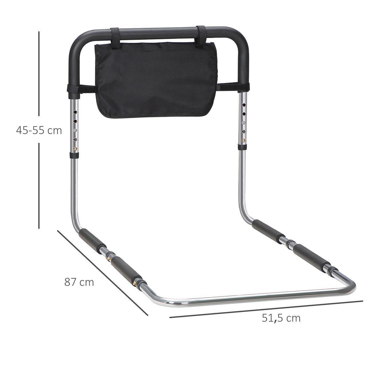 Barre d'appui lit barrière sécurisée protection poignée réglable 5 hauteurs pochette rangement 87Lx51,5lx45-55H cm-2
