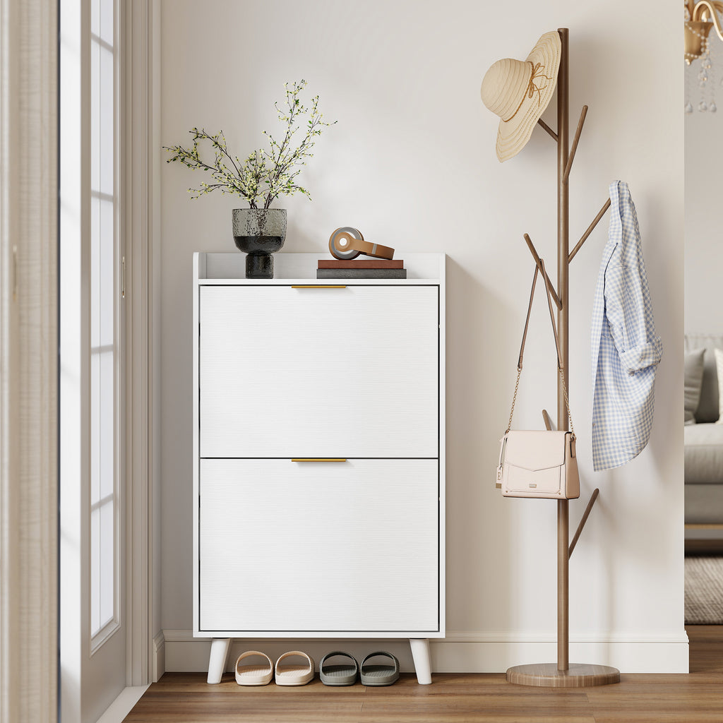 Meuble à chaussures 12 paires, armoire à chaussures étroite avec 2 tiroirs rabattables, étagères réglables, blanc-7