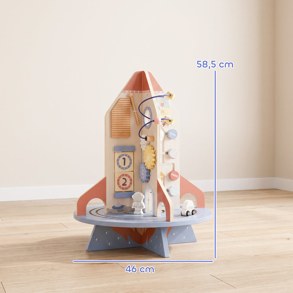 Cube d'Activités en Bois Thème Fusée, Cube Éducatif avec Trieur de Formes et Labyrinthe de Perles, pour 2 à 6 Ans-2