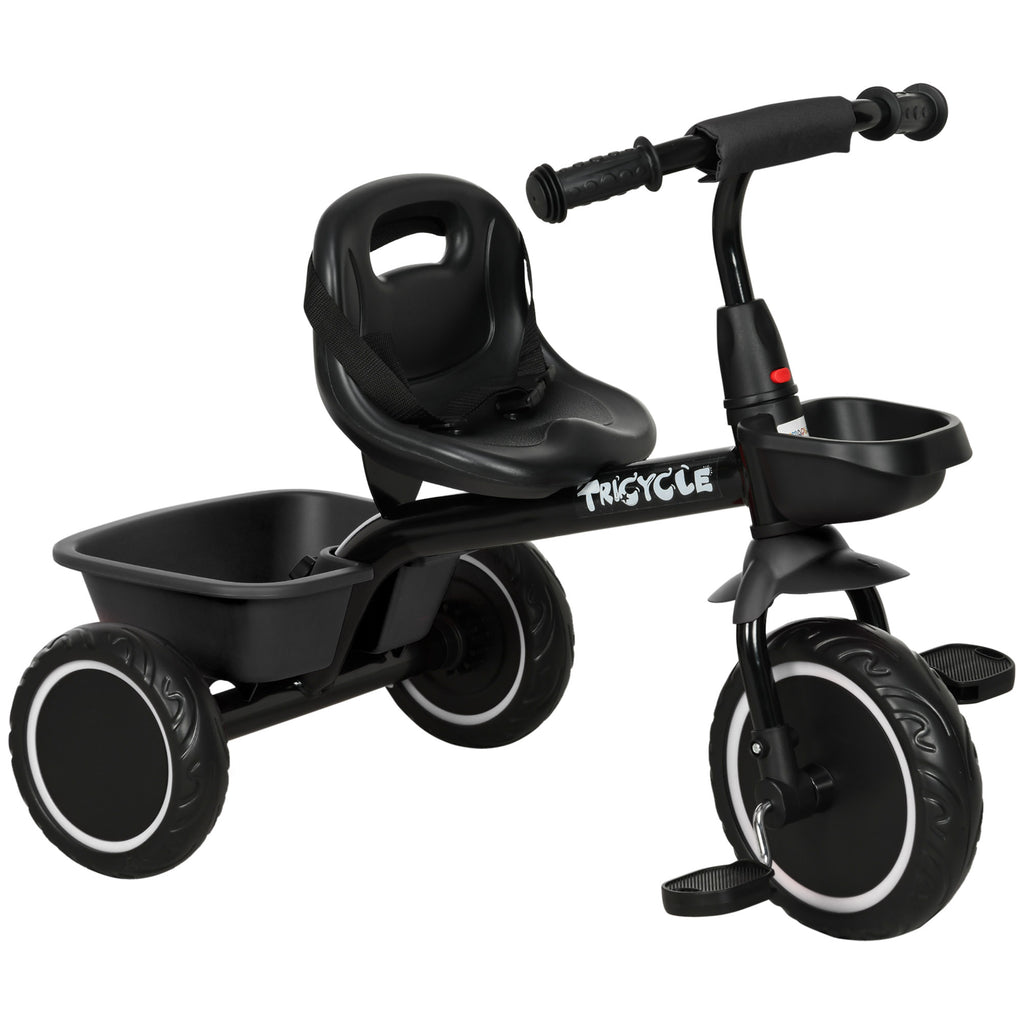 Tricycle pour enfant évolutif avec siège réglable pédales 2 paniers ceinture pour enfant de 2 à 5 ans noir-0