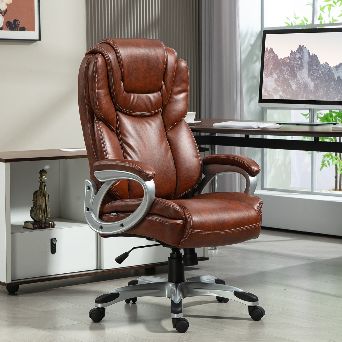 Chaise de bureau fauteuil de bureau avec fonction bascule roulettes pivotantes 360° 66 x 75,5 x 115,5-124,5 cm marron-1