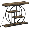 Console meuble avec éclairage LED 100 cm, table console à 4 niveaux avec étagères ouvertes, marron rustique et noir-0