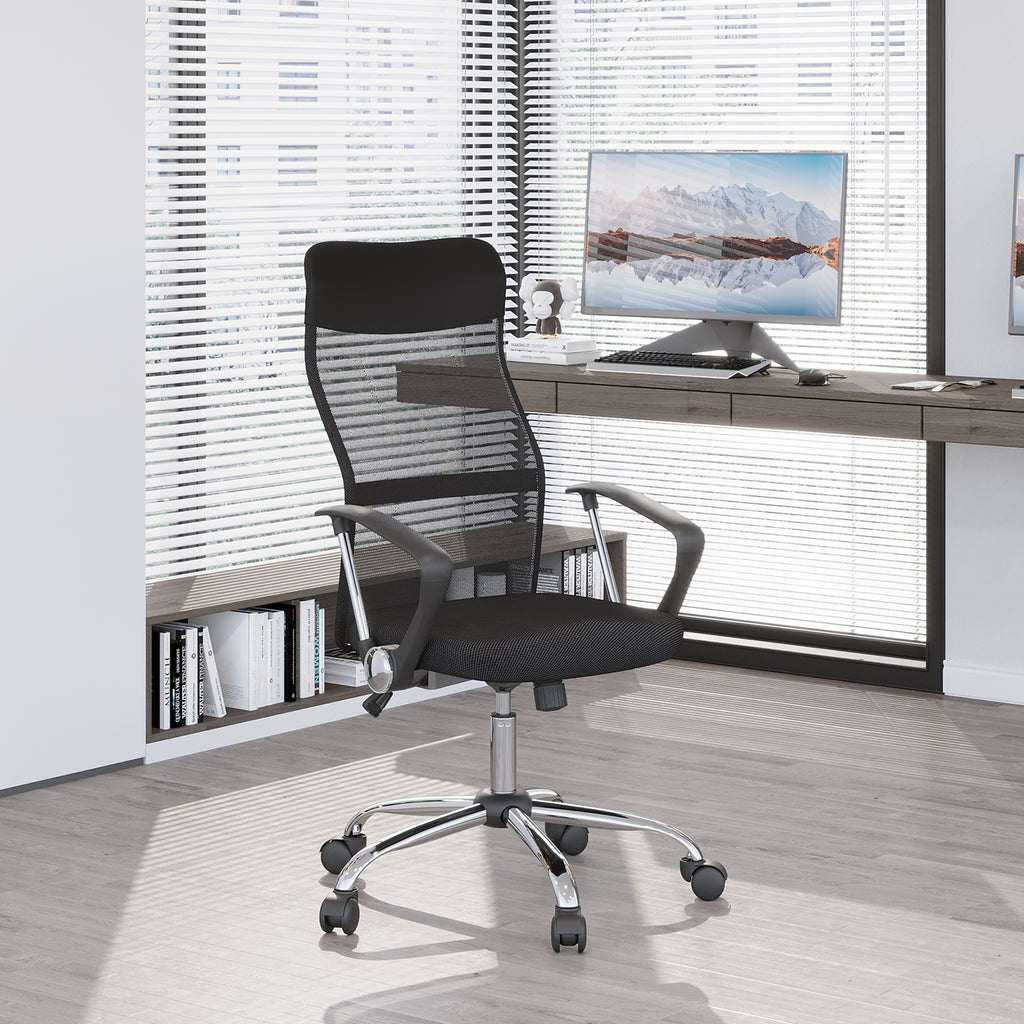 Lot de 2 fauteuils de bureau manager dossier ergonomique hauteur assise réglable pivotant tissu maille noir-9