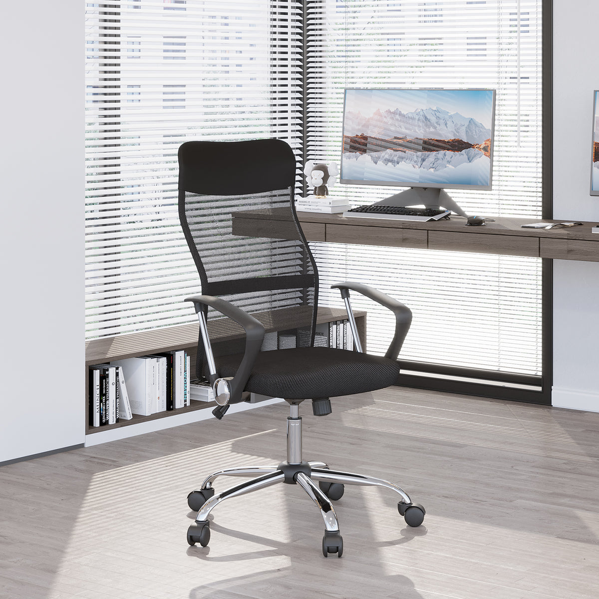 Lot de 2 fauteuils de bureau manager dossier ergonomique hauteur assise réglable pivotant tissu maille noir-9