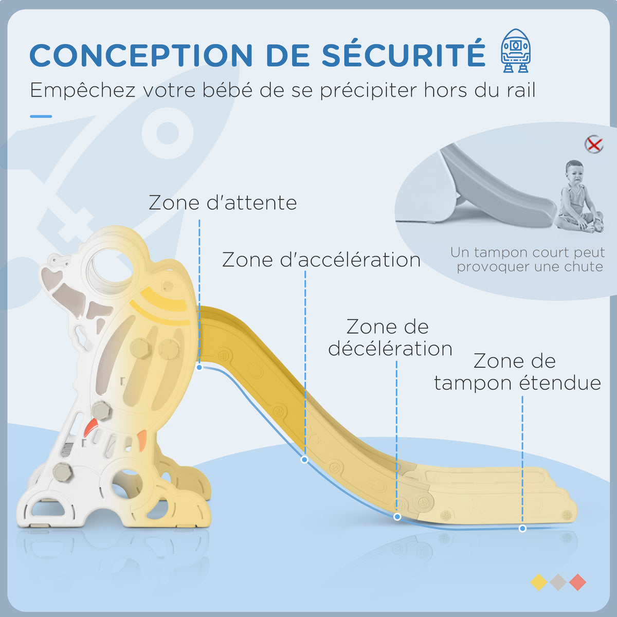 Toboggan pour enfants toboggan intérieur pour enfant, de 18 à 36 mois, jusqu'à 30 kg, 157L x 46,5l x 80H cm, gris-3