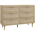 Commode 6 tiroirs meuble de rangement avec tissage en rotin dim. 110L x 40l x 75H cm Aspect Bois Clair-0