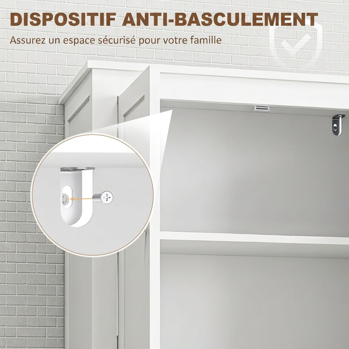 Meuble de salle de bain, meuble de rangement étroit avec 4 portes et étagères réglables, style moderne, blanc-5